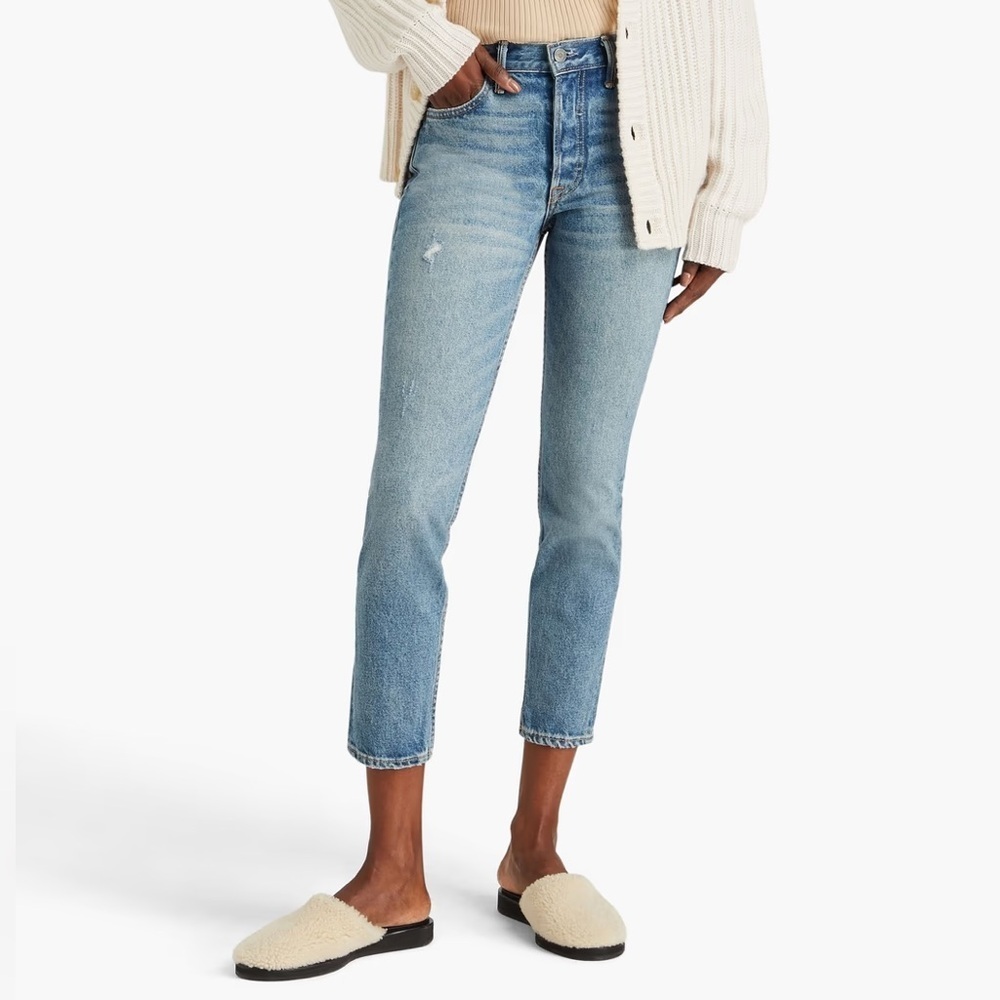 GRLFRND Karolina High Rise Distressed Days Like This Blue Wash Skinny Jeans 25